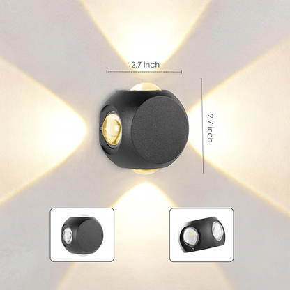 12W Matt Black 4-Way LED Wall Light – Warm White
