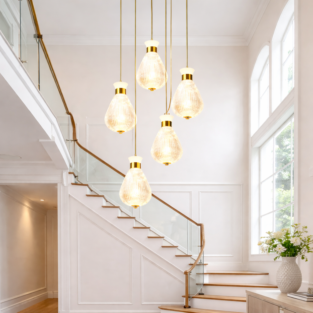 Ribbed Glass Tear Drop Pendant Lights — (1 Ft )