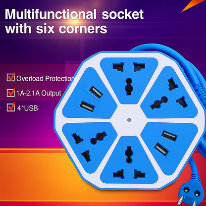 6-Port USB Socket with Cable Charging Pad Dock