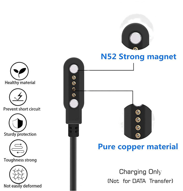 USB Magnetic 4 pin Charger Compatible with Fire-Boltt Rock Smart Watch