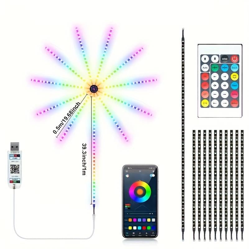 RGB Firework LED Lights for Shop & Showroom Glass Decoration, App & Remote Control, Music Sync, USB Powered