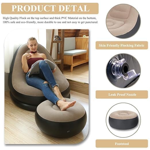 Enjoy stylish comfort with our sleek inflatable chair and footstool set, designed for ultimate relaxation anywhere.