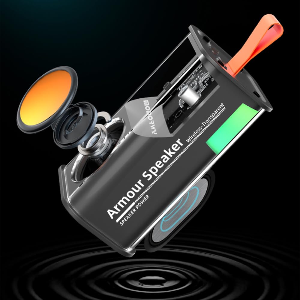 BeatNova Armour Glow – Transparent RGB Bluetooth Speaker with 360° Sound & Deep Bass