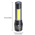 2 in 1 Led Mini Rechargeable Flashlight | Zoom LED with COB Light | Ultra Bright Handheld Torch with Side Lantern | Waterproof Telescopic Portable Torch with 3 Modes & Pen Clip