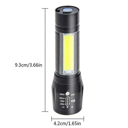 2 in 1 Led Mini Rechargeable Flashlight | Zoom LED with COB Light | Ultra Bright Handheld Torch with Side Lantern | Waterproof Telescopic Portable Torch with 3 Modes & Pen Clip