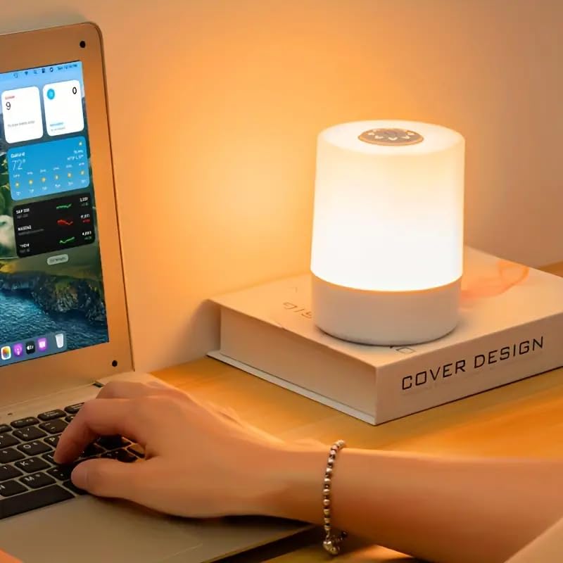 Touch Bedside Lamp with Bluetooth Speakers, Touch Sensor Control LED Night Light, Dimmable Warm Night Light & Colorful Lights, Portable USB Rechargeable Night Light