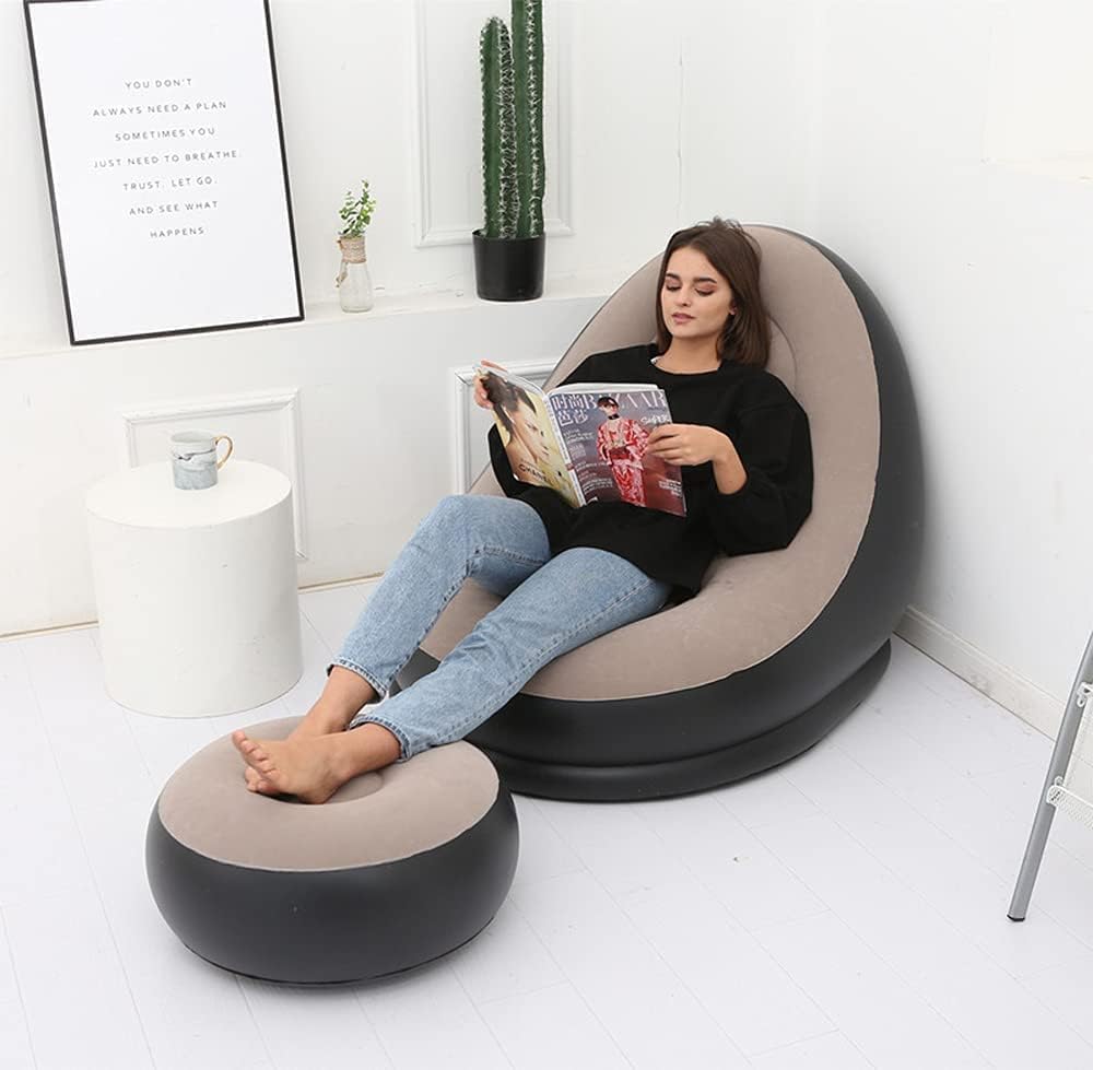 Enjoy stylish comfort with our sleek inflatable chair and footstool set, designed for ultimate relaxation anywhere.