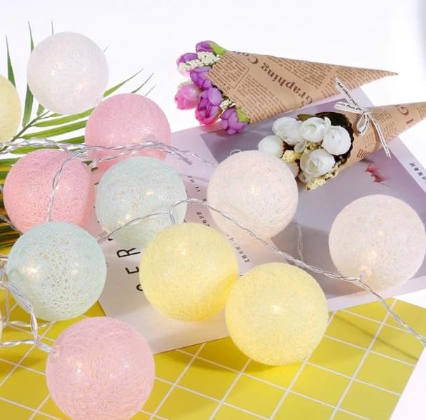 Fairy Cotton Ball Lights 10 LED Battery Powered String Light