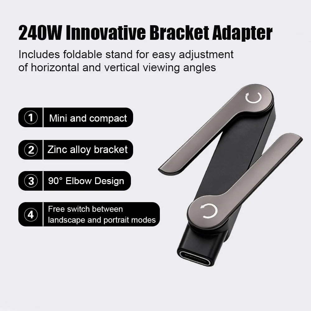ChargeNest 240W USB-C PD Fast Charging Adapter with Foldable Adjustable Phone Stand