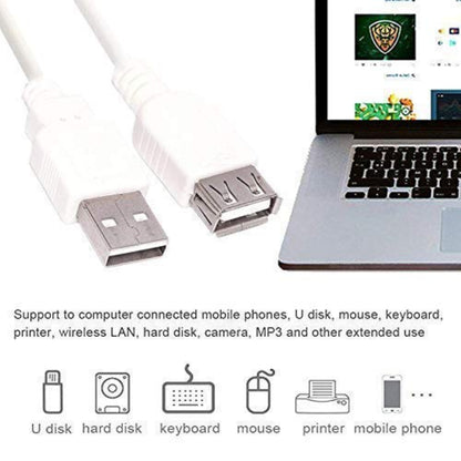 Extension Hi-Speed USB Cable Male A to Female A for Laptop/ PC/ Mac/ Printers (White)