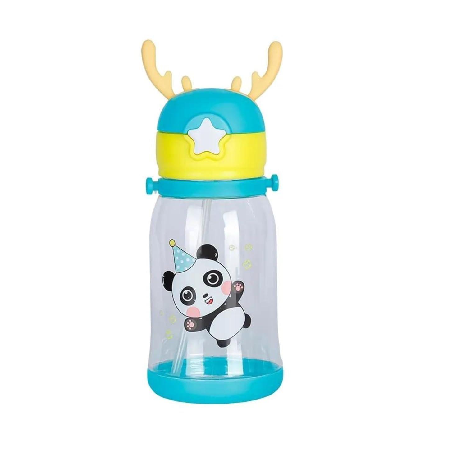 SHOPRIX Magic Pebbles Deer Horn Design Kids Portable Sipper Water Bottle Cute Cartoon Print for Children's 600ml Capacity for School, Shopping, Sports, Travel Water Bottle (Green)