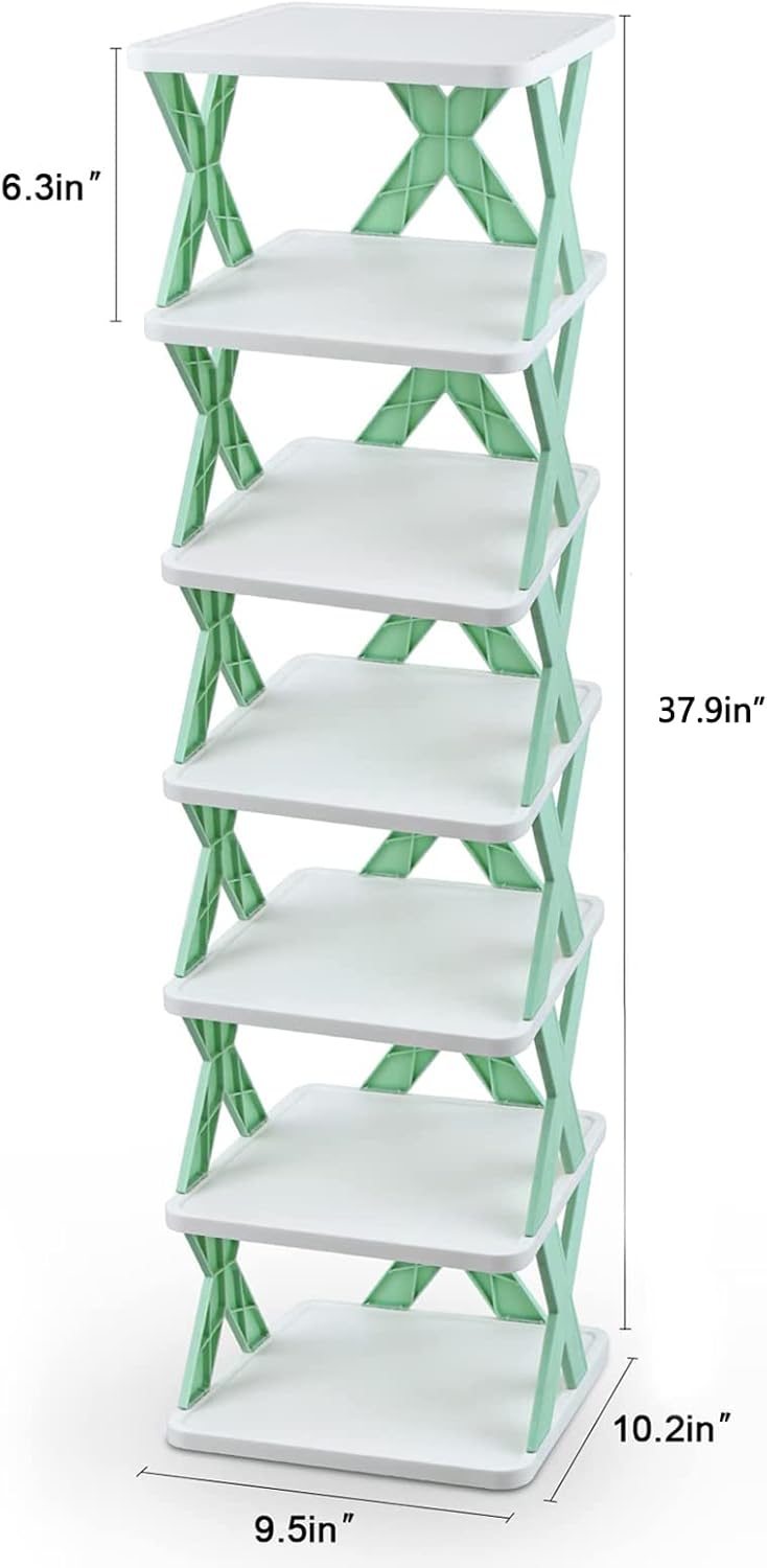 Shoe Rack Suit for Entryway, Corner, Small Spaces, Closet, Hallway, Storage Cabinet for Saving Space, Shoe Tower Tall and Stable, White and Green