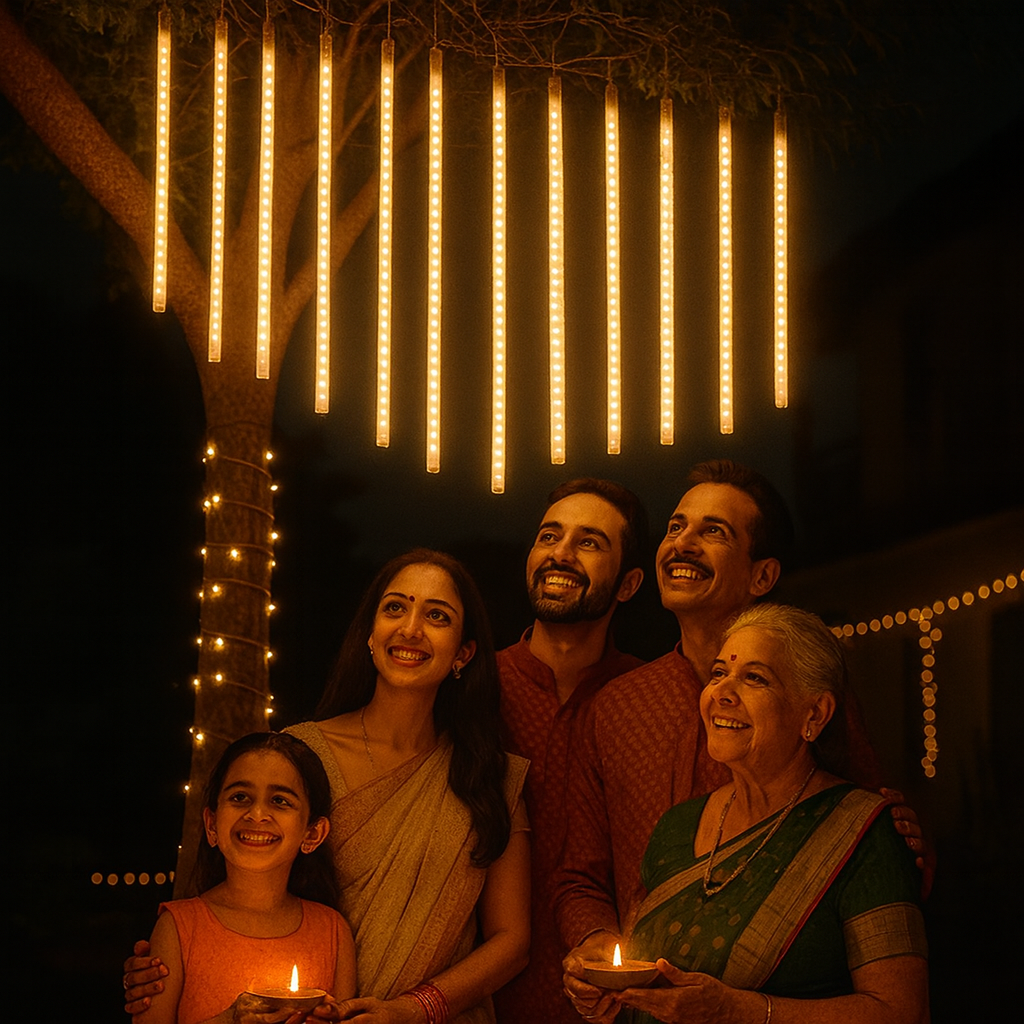 8 Warm Meteor Shower LED Lights