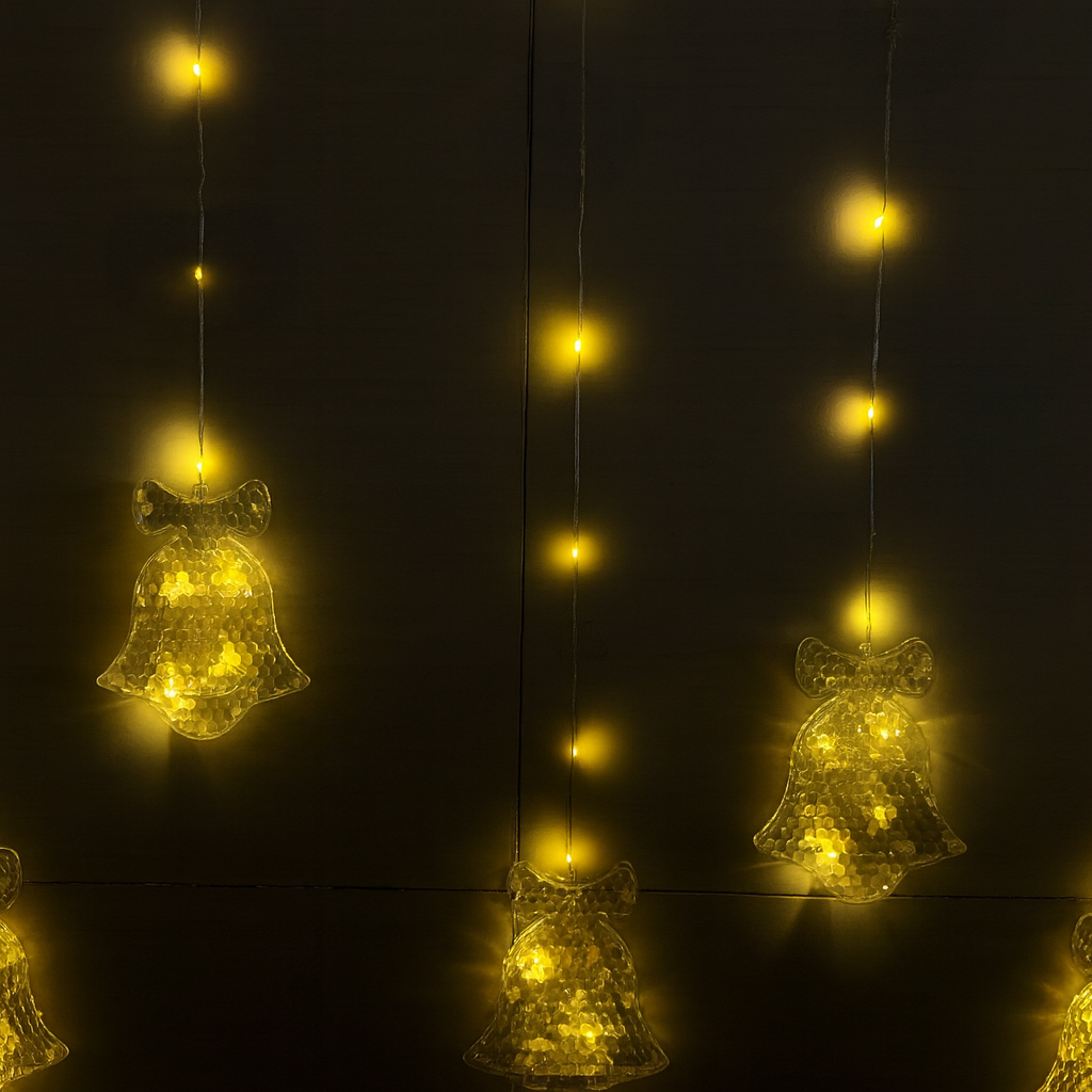 Warm White Christmas Bell Curtain Lights