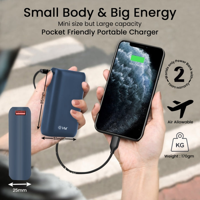 EVM EnFast+ Lithium_Polymer Power Bank 10000MAH  with Micro USB Cable Compatible with All Kind of Smartphone and Other Devices