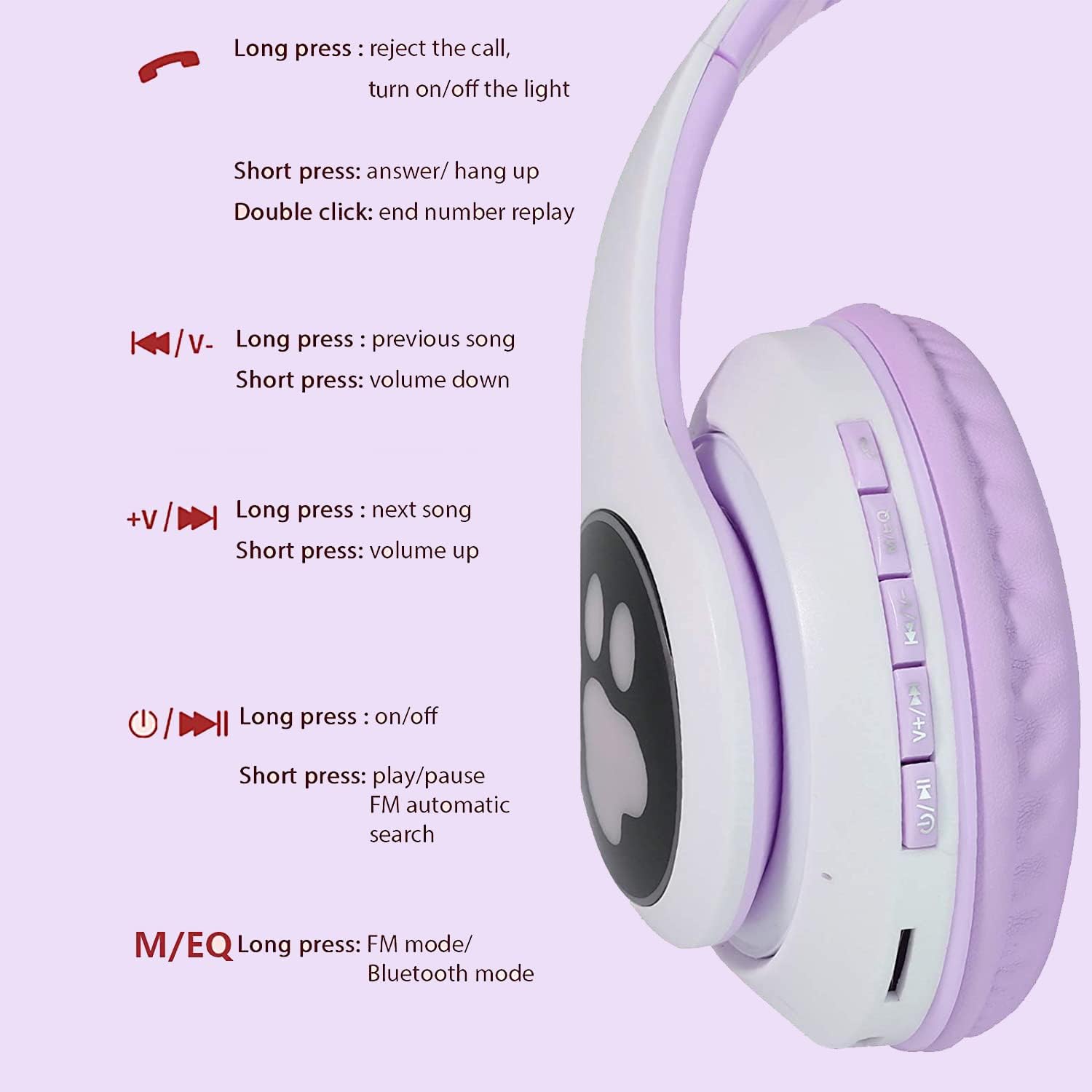 Kids Cat-Ear Bluetooth Headphones (LED, Mic,Wireless)