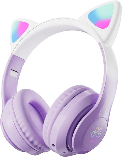 Kids Cat-Ear Bluetooth Headphones (LED, Mic,Wireless)