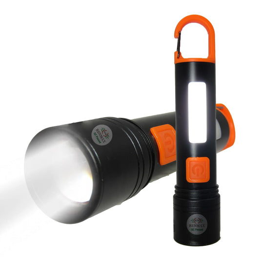 RENMAX LED Torch with Zoom Focus Light Bright Pocket Size 2in1 C-Type Fast Charging Support | Rechargeable Torch with Metal Body -1 Pc (Pocket Size 13Cm)
