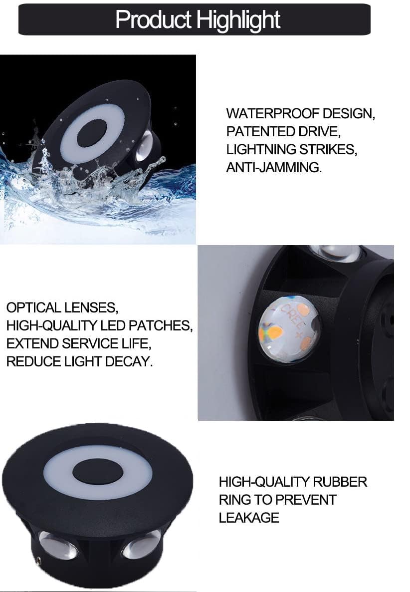 Volt Vision 6 Way Profile LED Indoor & Outdoor Lamp Up/Down Right/Left Elevation Light Rustproof & Water Resistant Aluminum Body Black Elevation Light Outdoor Lamp (6 Way Profile Warm White)