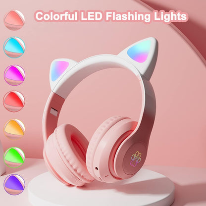 Kids Cat-Ear Bluetooth Headphones (LED, Mic,Wireless)