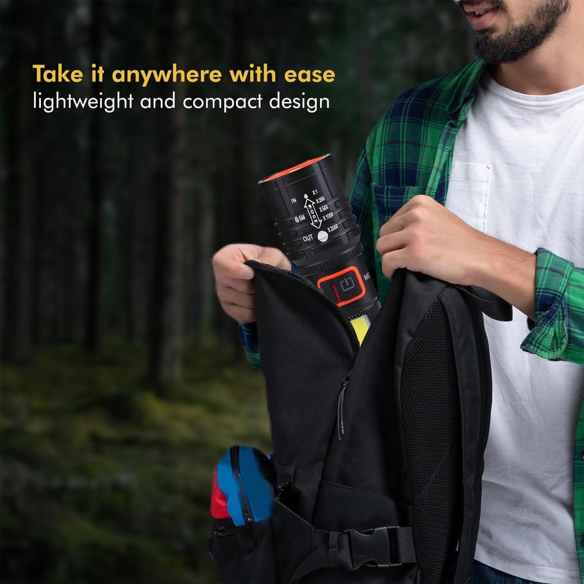Rechargeable Flashlight – 10000 Lumen High Power LED Torch, 1200M Long Beam, USB-C Charging, 10+ Hours Runtime, Adjustable Zoom Light for Camping, Hiking, Emergency, Outdoor Use (Black -M035-C)