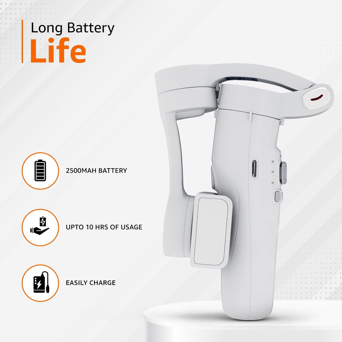 Amazon Basics Foldable 3-Axis Gimbal Stabilizer | Advanced Gyroscope | Shake-Free Footage | Object Tracking | Panoramic, Time-Lapse & Slow-Motion | 2500mAh Battery | Ideal for Vlogging (Light Grey)