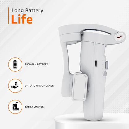 Amazon Basics Foldable 3-Axis Gimbal Stabilizer | Advanced Gyroscope | Shake-Free Footage | Object Tracking | Panoramic, Time-Lapse & Slow-Motion | 2500mAh Battery | Ideal for Vlogging (Light Grey)