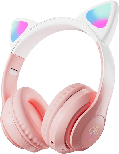 Kids Cat-Ear Bluetooth Headphones (LED, Mic,Wireless)