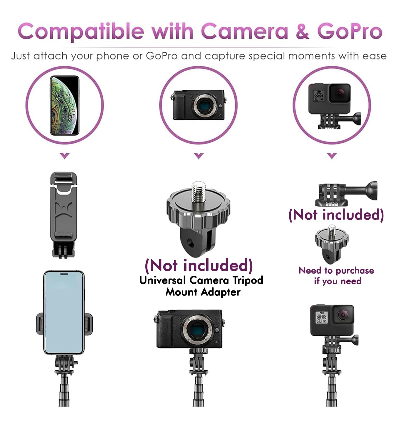 Selfie Stick Mobile Tripod R16S, LED Bright Fill Light, Wireless Bluetooth Remote, 62" Extendable Reinforced Tripod, Antishake 360° Rotating Handle, Multifunction Wide-Angle, Selfie, Vlogs