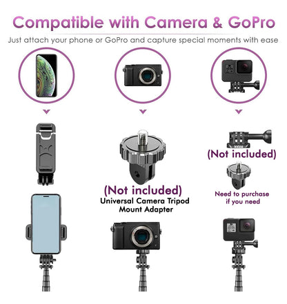 Selfie Stick Mobile Tripod R16S, LED Bright Fill Light, Wireless Bluetooth Remote, 62" Extendable Reinforced Tripod, Antishake 360° Rotating Handle, Multifunction Wide-Angle, Selfie, Vlogs