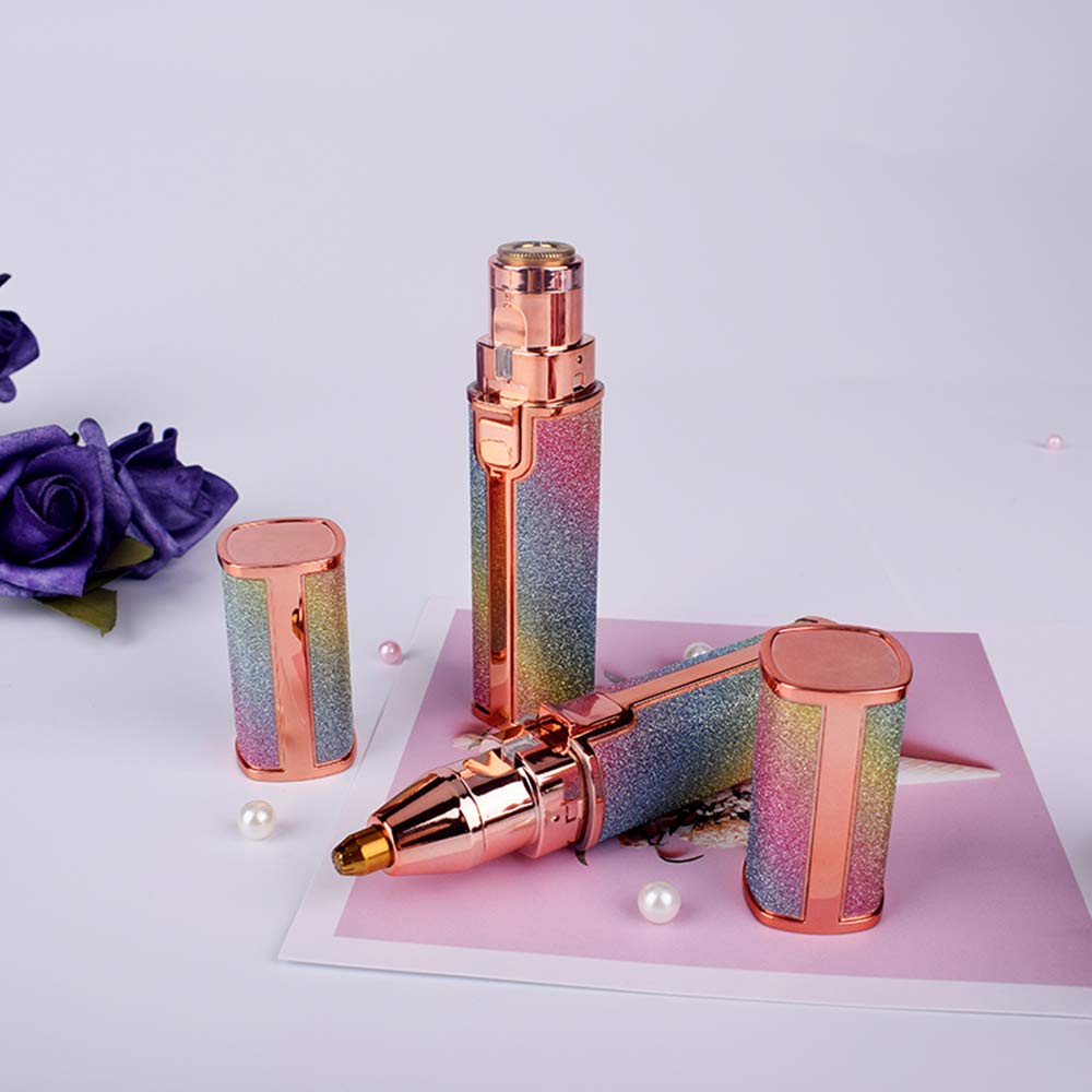 Painless Rechargeable Eyebrow Epilator & Facial Hair Removal Razor for Women, 2 IN 1 Electric Eyebrows Trimmer And Women's Face Hair Remover, Lips Nose Body Hair Shaver With LED Light, White (Blue)