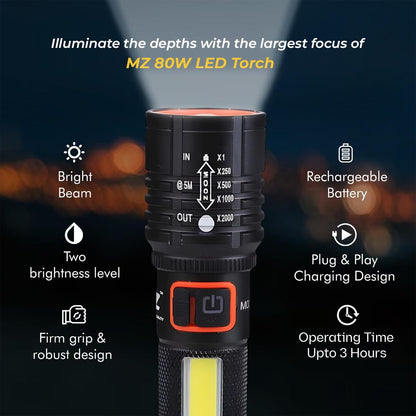 Rechargeable Flashlight – 10000 Lumen High Power LED Torch, 1200M Long Beam, USB-C Charging, 10+ Hours Runtime, Adjustable Zoom Light for Camping, Hiking, Emergency, Outdoor Use (Black -M035-C)
