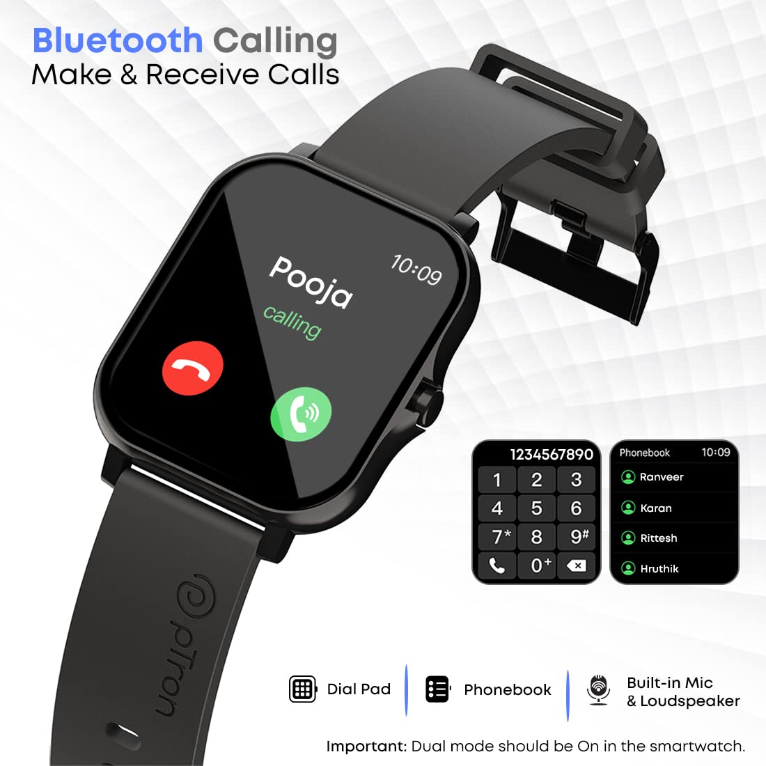 PTron Force X10 Bluetooth Calling Smartwatch Black