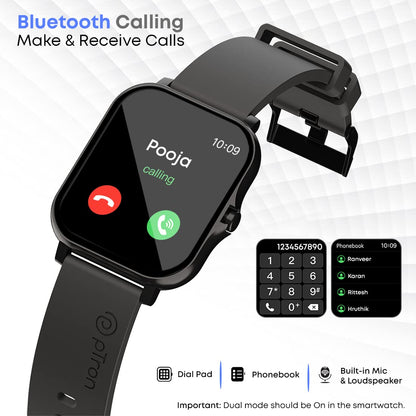 PTron Force X10 Bluetooth Calling Smartwatch Black