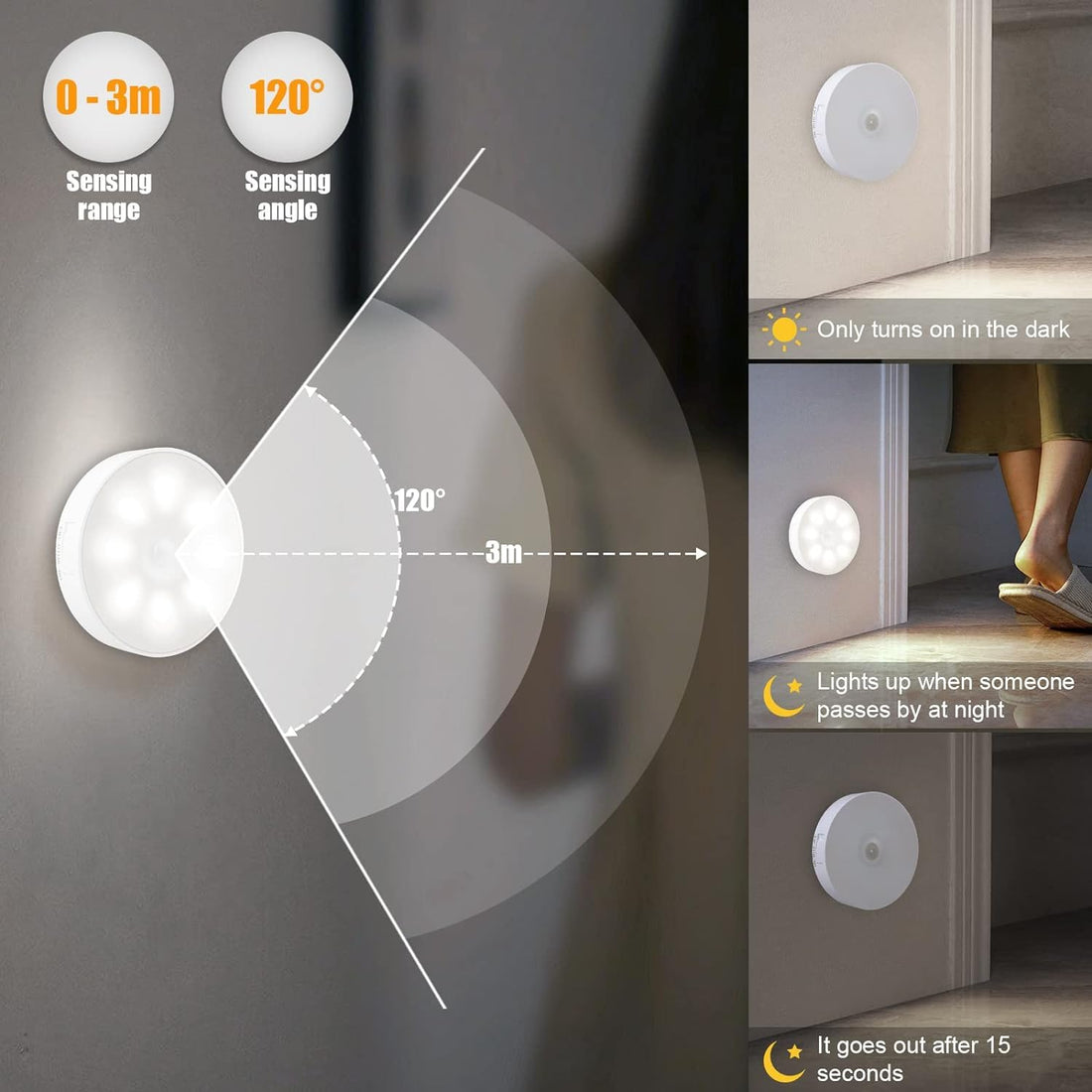 Motion Sensor Light for Home (Pack of 2) with USB Charging Wireless Self Adhesive LED Body Induction Lamp Sensor Light for Wardrobe Lights with Sensor Night Light for Cupboard Stairs
