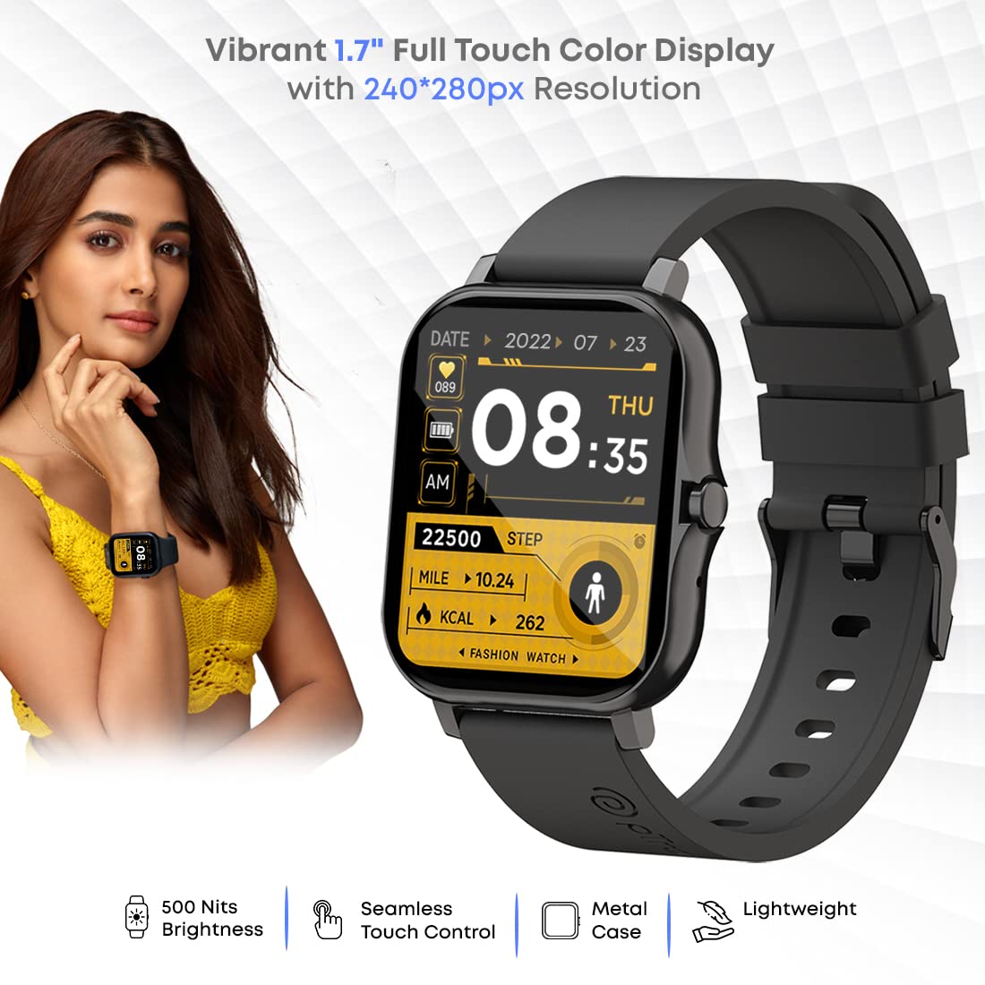 PTron Force X10 Bluetooth Calling Smartwatch Black