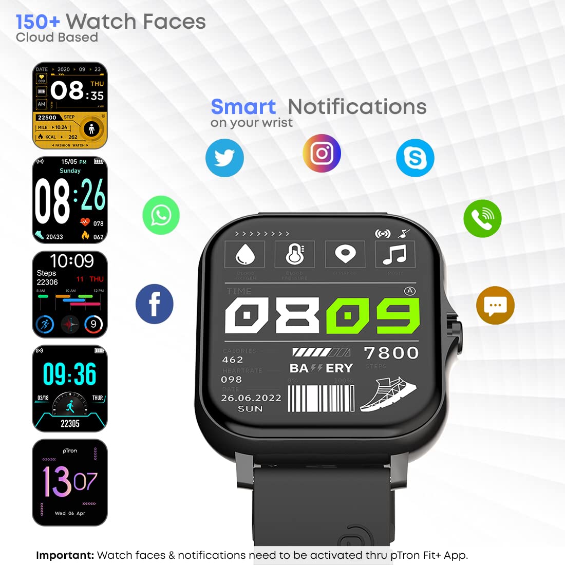 PTron Force X10 Bluetooth Calling Smartwatch Black
