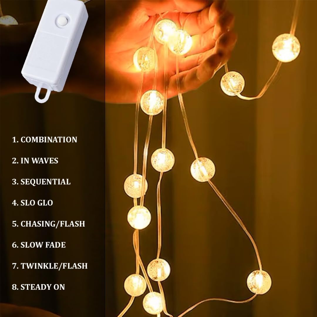 Desidiya® 80 Crystal Ball Diwali Lights for Decoration for Home Warm White Led String Lights Curtain Lights Ball Pendants 3x1 Mtr String Light with 8 Modes for Festive, Party, Christmas, Diwali Décor