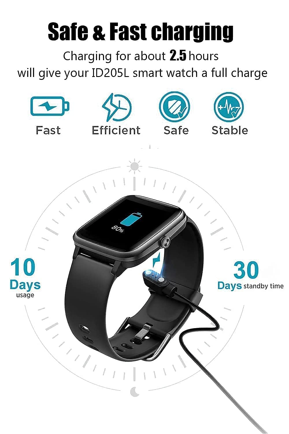 USB Magnetic Charging Cable 2 Pins Compatible with Fire-Boltt Dazzle Plus 1.81" Smart Watch
