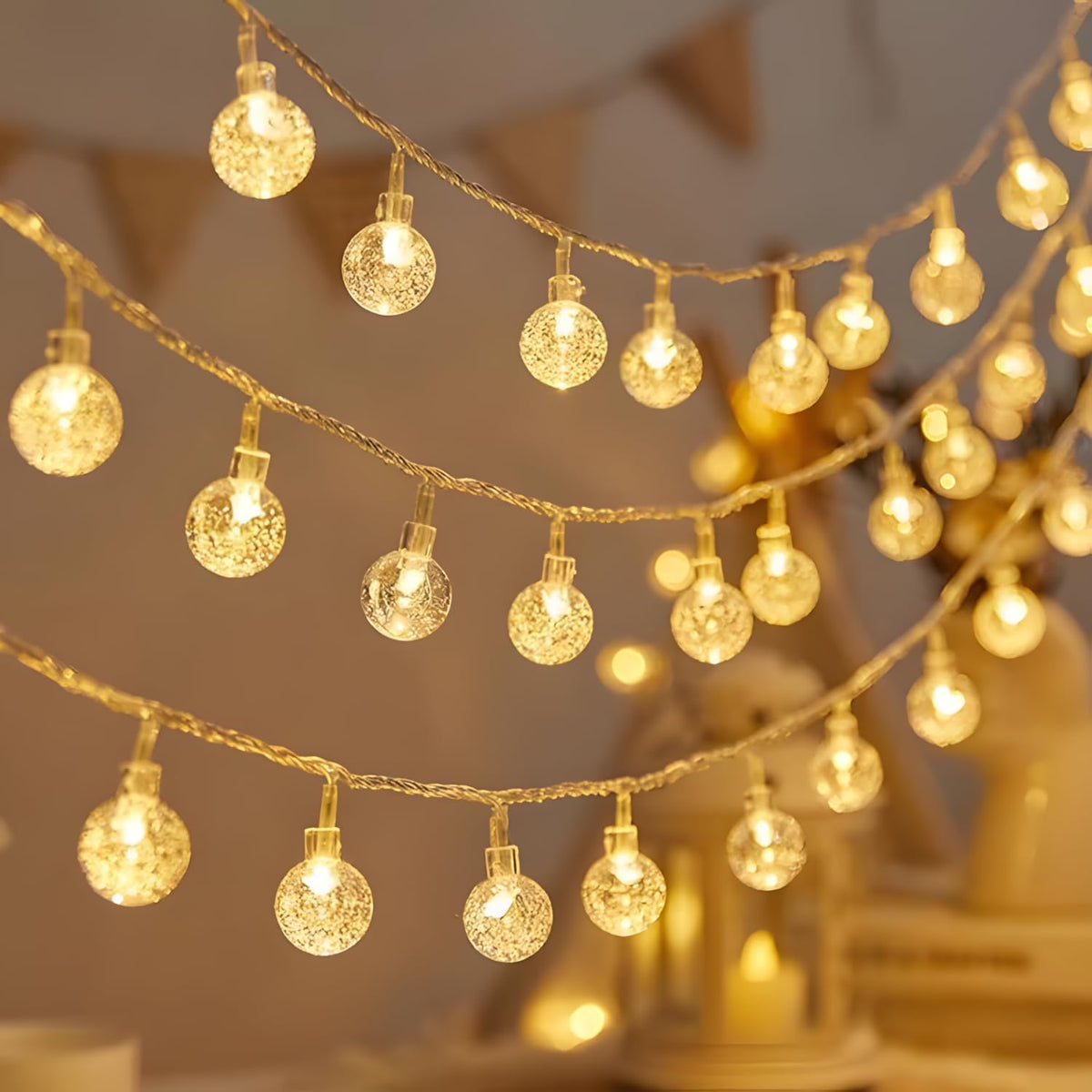 Desidiya® 80 Crystal Ball Diwali Lights for Decoration for Home Warm White Led String Lights Curtain Lights Ball Pendants 3x1 Mtr String Light with 8 Modes for Festive, Party, Christmas, Diwali Décor