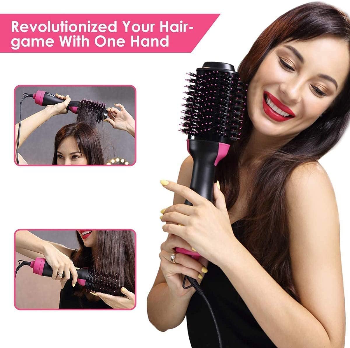 Hot Air Brush - One Step Hair Dryer Brush, 1000 Watt 6.6ft Cable 3-in-1 Salon Negative Straighten Electric Blow Dryer with New Feature Anti-scald Reduce Frizz and Static Styling Tools