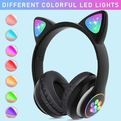 Kids Cat-Ear Bluetooth Headphones (LED, Mic,Wireless)