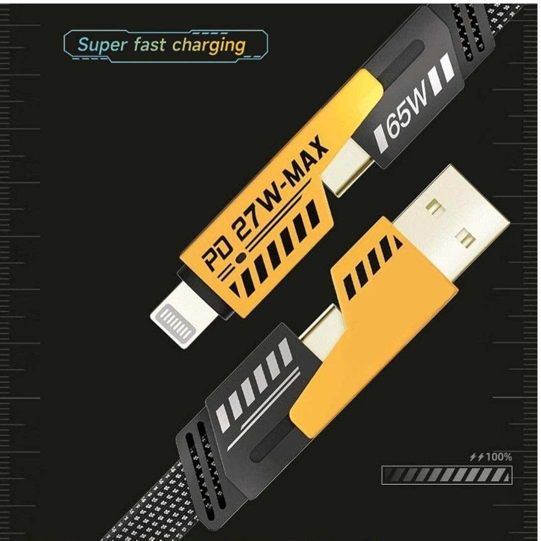 4-in-1 65W Charging Cable | USB-C, Lightning, Type-A