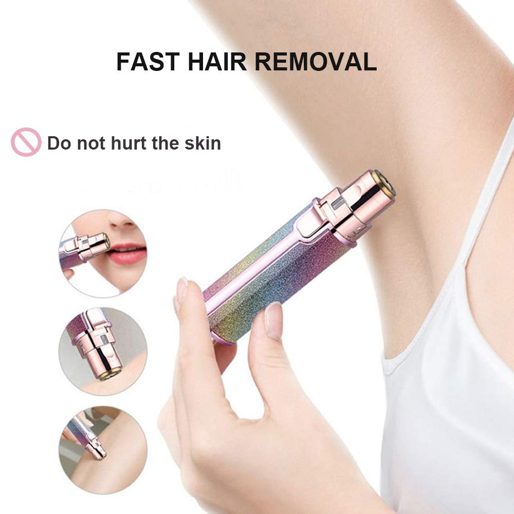 Painless Rechargeable Eyebrow Epilator & Facial Hair Removal Razor for Women, 2 IN 1 Electric Eyebrows Trimmer And Women's Face Hair Remover, Lips Nose Body Hair Shaver With LED Light, White (Blue)