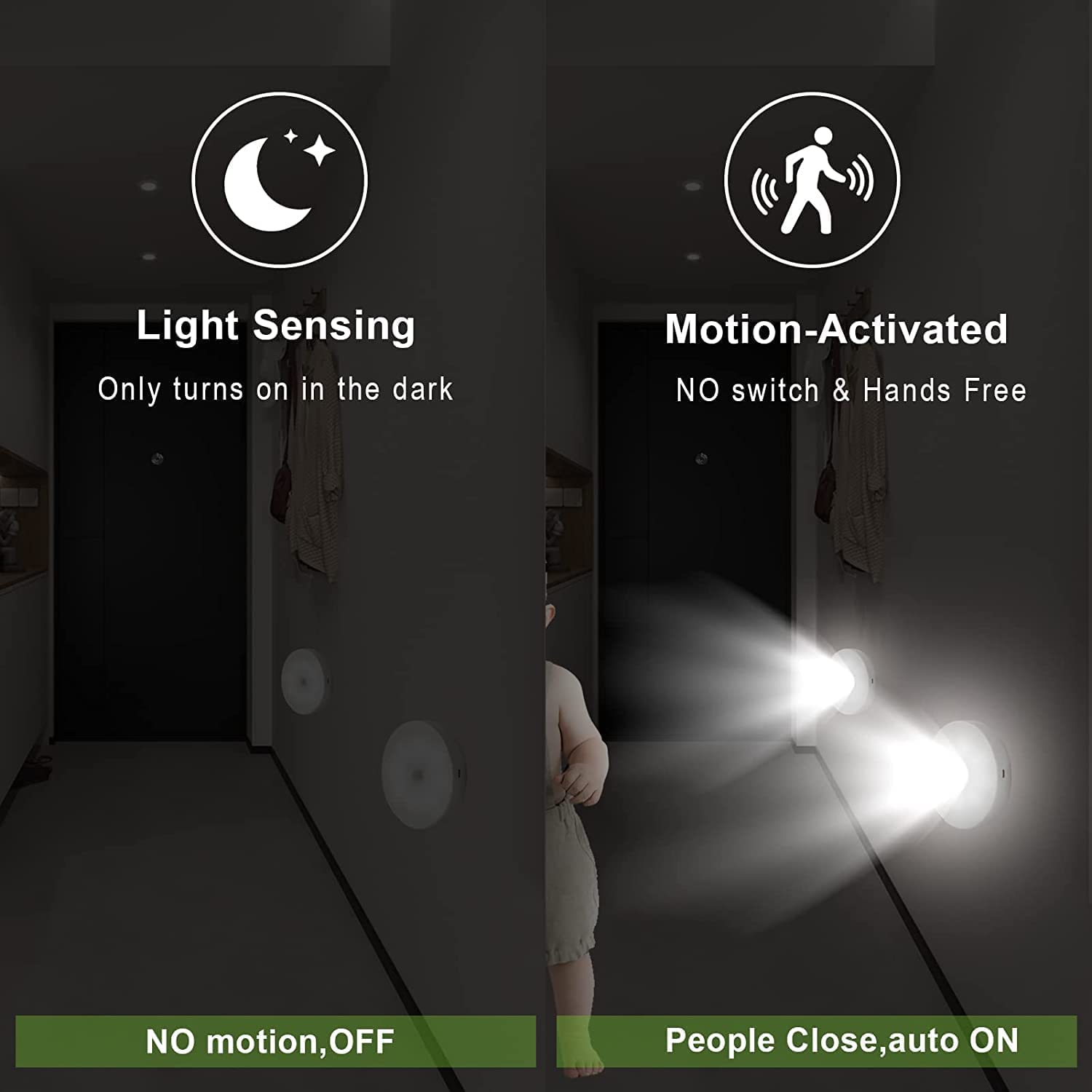 Motion Sensor Light for Home (Pack of 2) with USB Charging Wireless Self Adhesive LED Body Induction Lamp Sensor Light for Wardrobe Lights with Sensor Night Light for Cupboard Stairs