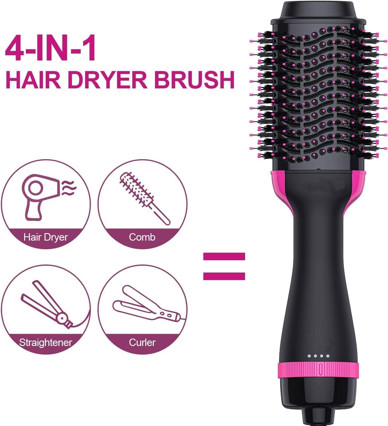 Hot Air Brush - One Step Hair Dryer Brush, 1000 Watt 6.6ft Cable 3-in-1 Salon Negative Straighten Electric Blow Dryer with New Feature Anti-scald Reduce Frizz and Static Styling Tools