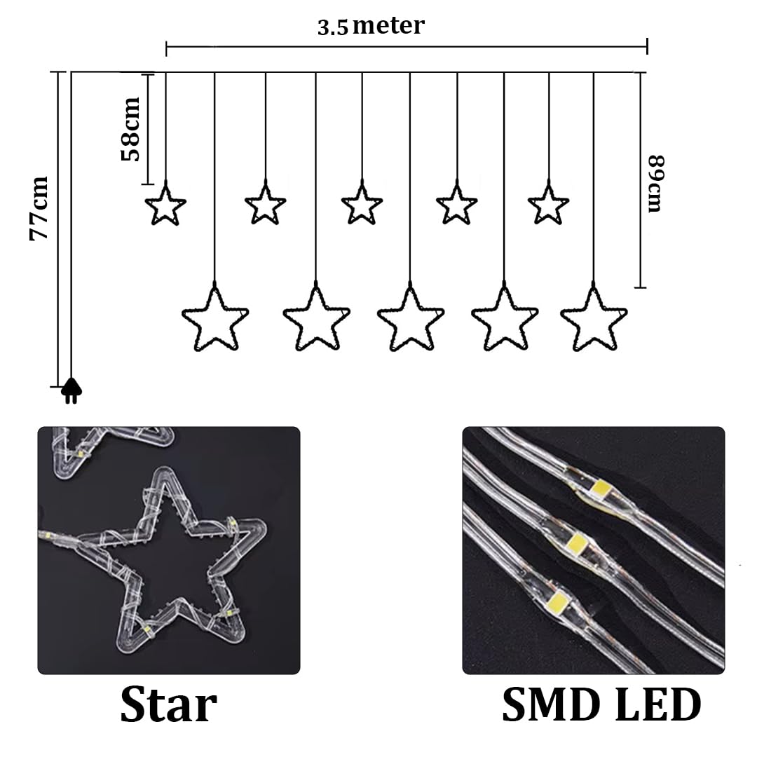 Waterproof Warm Star Curtain Lights 5+5 Neon