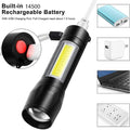 2 in 1 Led Mini Rechargeable Flashlight | Zoom LED with COB Light | Ultra Bright Handheld Torch with Side Lantern | Waterproof Telescopic Portable Torch with 3 Modes & Pen Clip
