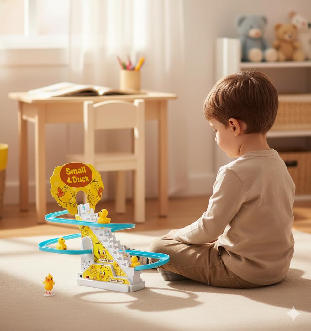 Cute Duck Climbing Stairs Toy with Lights & Music
