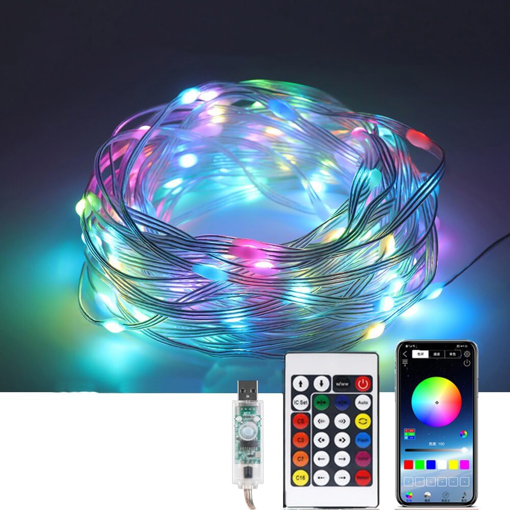 Rhythmic RGB Radiance: 8-Meter Waterproof LED Fairy Lights with USB, Music Mode, Bluetooth, App Control and Remote for Dynamic Color Changing